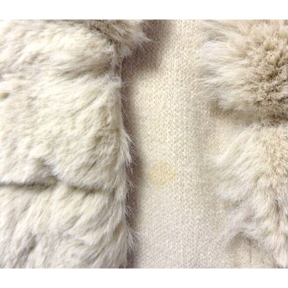 Penny Lane Cardigan Sweater M Beige Faux Fur Pockets Retro Mob Wives Old Money - Picture 9 of 10